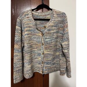 Coldwater Creek Multi Color Space Dye Knit Button Front Cardigan Sweater